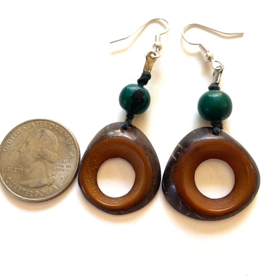 Brown Tagua-nut and Açaí Seed Earrings / Tagua Jewelry, Boho Jewelry