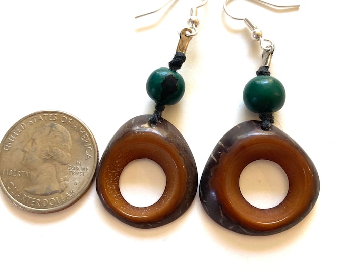 Brown Tagua-nut and Açaí Seed Earrings / Tagua Jewelry, Boho Jewelry