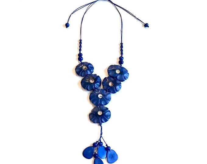 Tagua Flower Adjustable Necklace/ Boho Jewelry / Tagua Jewelry /Colorful Flowers Necklace, Boho chic
