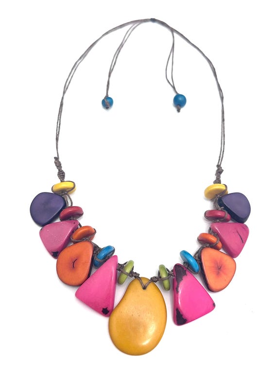 Tagua Nut Pendant Necklace,  Boho Statement Jewelry