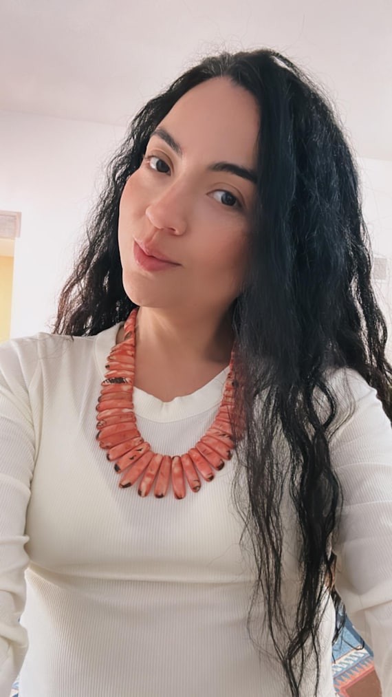 Pink Tagua Bib Necklace, Bohemian Statement Jewelry