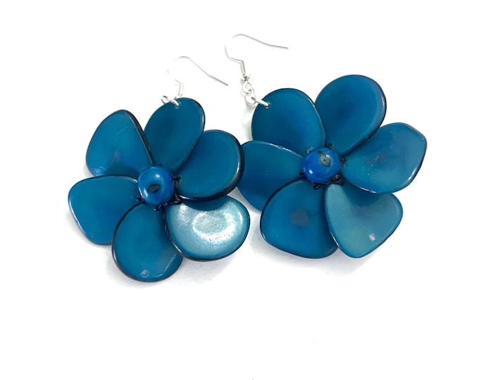 Tagua-Nut Earrings, Flower Design, Tagua Jewelry, Eco-Fashion, Eco-Friendly