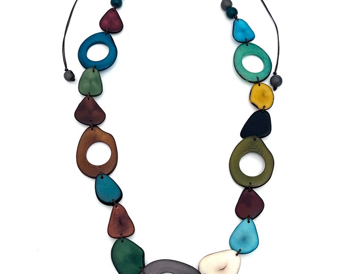 Handmade Tagua Slice Statement Necklace, Boho Macrame Jewelry