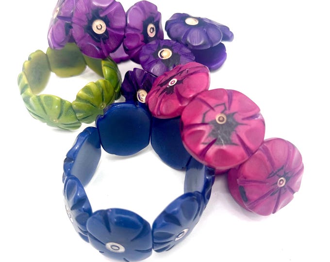 Tagua Nut Flower Design Bracelet - Eco-friendly Jewelry -  Boho - Bohemian
