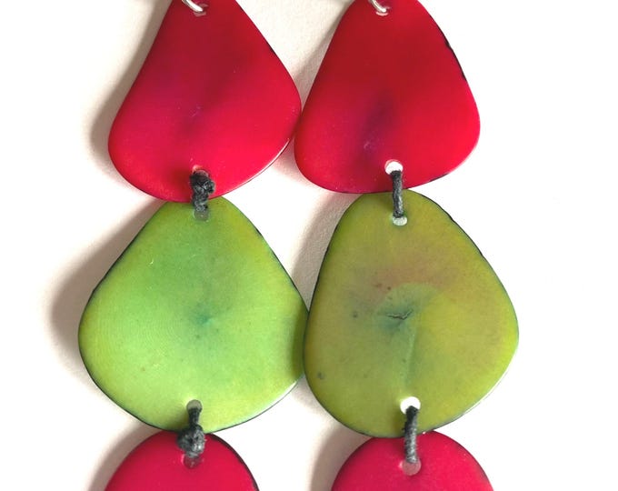 Sliced Tagua Nut Earrings, Sustainable Boho Chic Jewelry, Silver Toned Wire