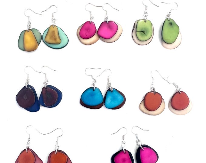 Tagua Nut Earrings, Boho Jewelry, Vegetable Ivory