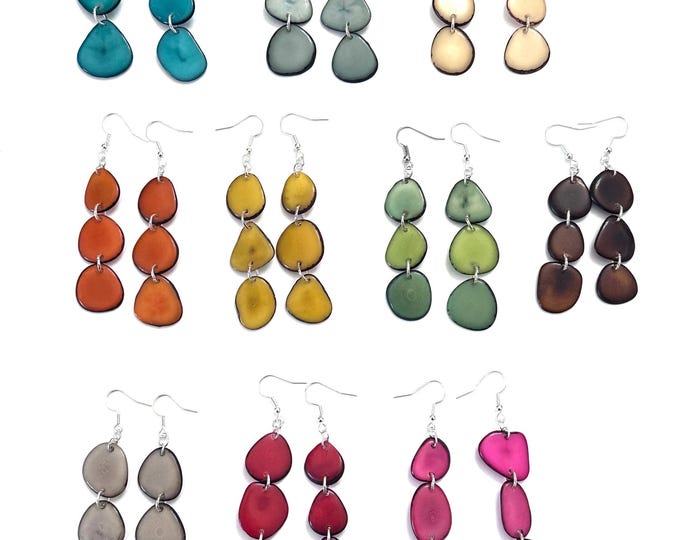 Long Sliced Tagua Nut Dangle Earrings, Boho chic, Sustainable Palm Nut,  Dangle Earrings