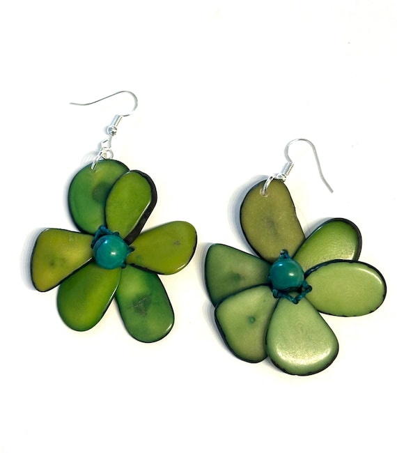 Tagua-Nut Earrings, Flower Design, Tagua Jewelry, Eco-Fashion, Eco-Friendly