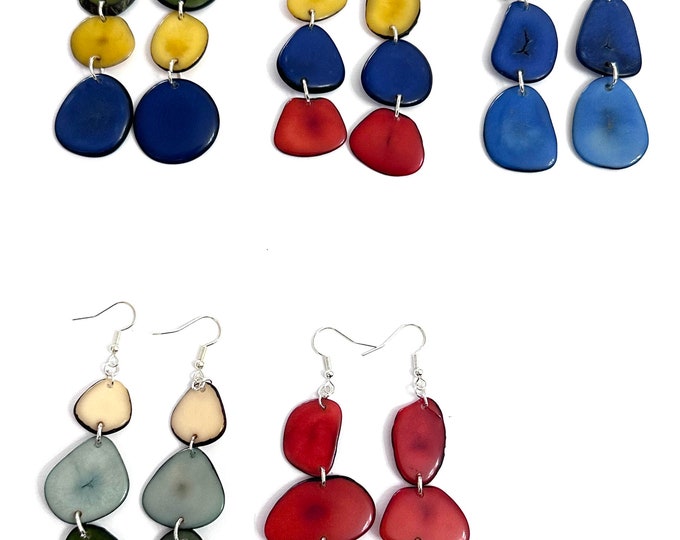 Long Sliced Tagua Nut Earrings, Boho chic, Sustainable Palm Nut Earrings, S.2-1