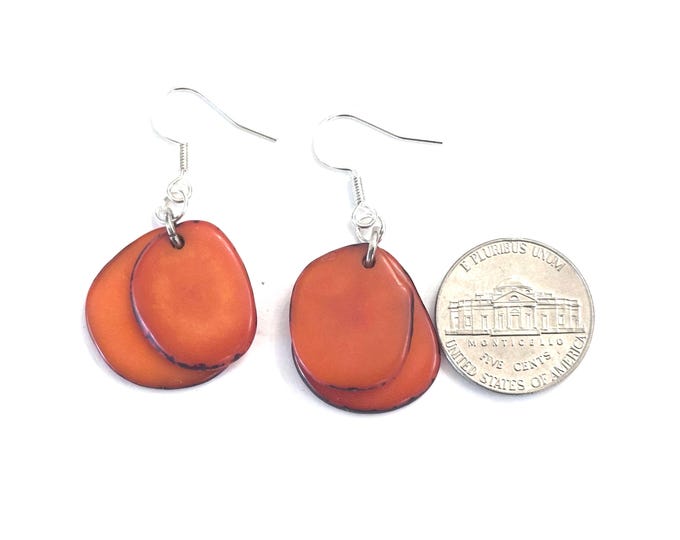 Small Double Tagua-Nut Slice Earrings/ Tagua Jewelry, Boho Jewelry (AG)