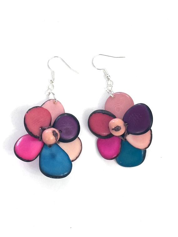 Tagua-Nut Earrings, Flower Design, Tagua Jewelry, Eco-Fashion, Eco-Friendly