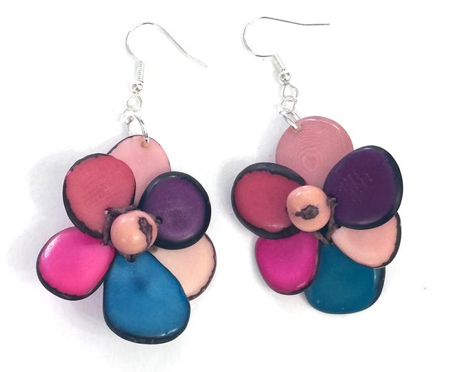 Tagua-Nut Earrings, Flower Design, Tagua Jewelry, Eco-Fashion, Eco-Friendly