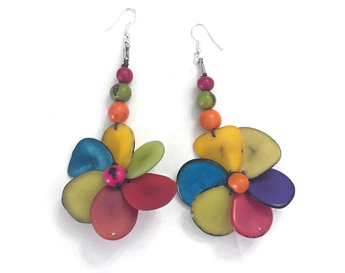 Tagua-Nut Earrings, Flower Design, Tagua Jewelry, Eco-Fashion, Eco-Friendly