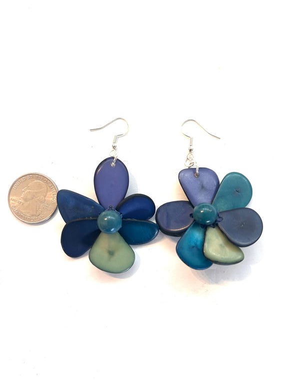 Tagua-Nut Earrings, Flower Design, Tagua Jewelry, Eco-Fashion, Eco-Friendly