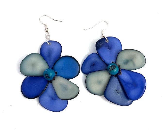 Tagua-Nut Earrings, Flower Design, Tagua Jewelry, Eco-Fashion, Eco-Friendly