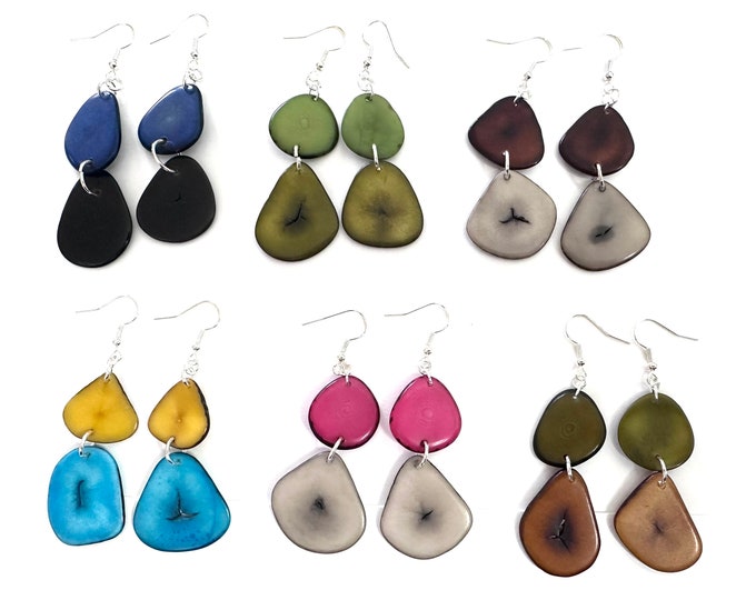 Long Sliced Tagua Nut Earrings, Boho chic, Sustainable Palm Nut Earrings, S.2-2