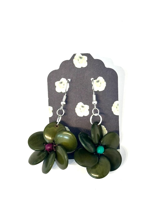 Tagua-Nut Earrings, Flower Design, Tagua Jewelry, Eco-Fashion, Eco-Friendly
