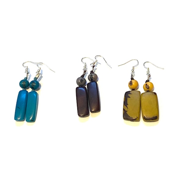 Tagua Nut Bead Earrings, Boho chic, Colorful Jewelry