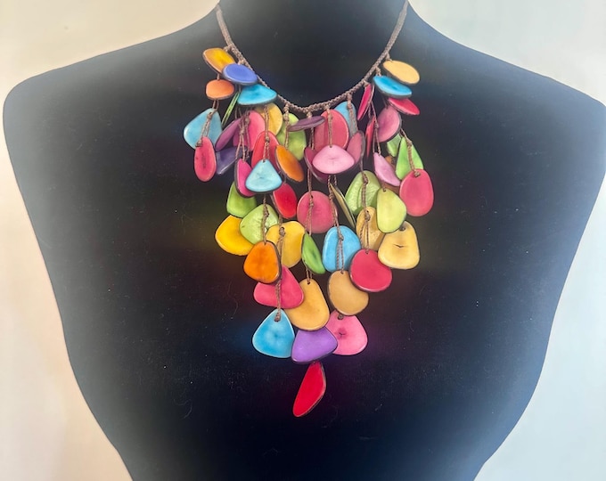 Tagua Nut Bib Necklace: Multicolored Boho Statement Jewelry