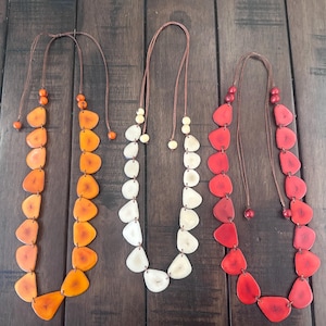 Tagua Nut Statement Necklace, Boho Eco-Fashion Jewelry