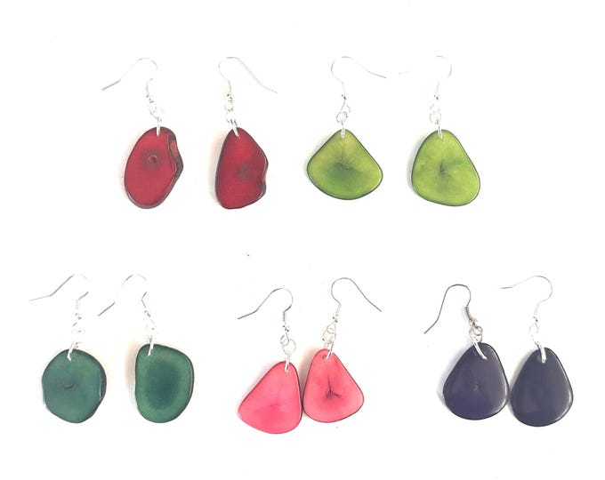 Tagua Nut Slice Earrings, Boho Chic, Silver Tone Ear Wire