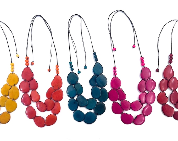 Classic Tagua Nut Double Strand Necklace/ Vegetable Ivory/ Bib Necklace/ Adjustable