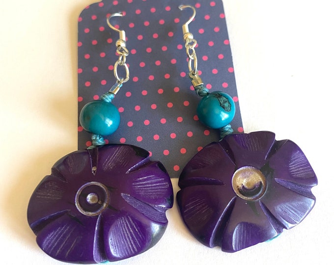 Flower Tagua Earrings - Boho- Eco friendly, Boho chic