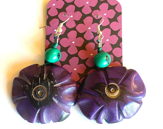 Flower Tagua Earrings - Boho- Eco friendly, Boho chic