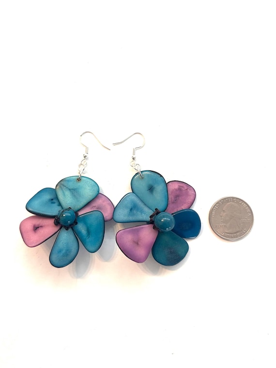 Tagua-Nut Earrings, Flower Design, Tagua Jewelry, Eco-Fashion, Eco-Friendly