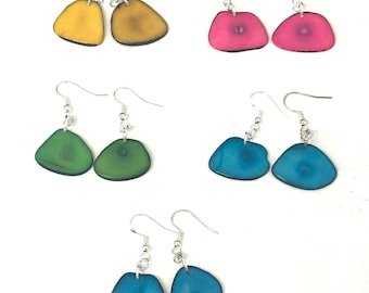 Colorful Tagua Nut Slice Earrings, Eco-Friendly Jewelry