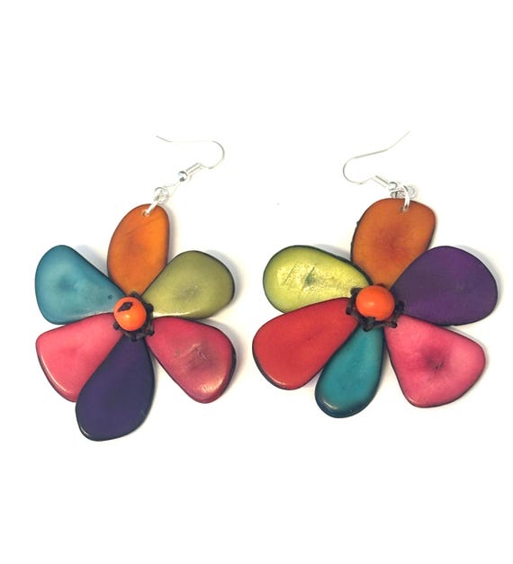 Tagua-Nut Earrings, Flower Design, Tagua Jewelry, Eco-Fashion, Eco-Friendly
