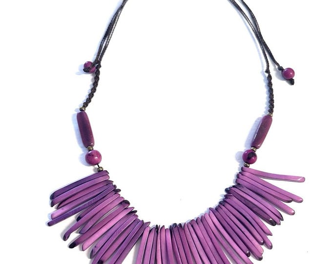 Purple Tagua Nut Necklace- Eco-friendly Jewelry, Boho Jewelry, Macrame Necklace