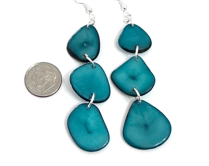 Boho Dangle Earrings, Sliced Tagua Nut, Sustainable Palm