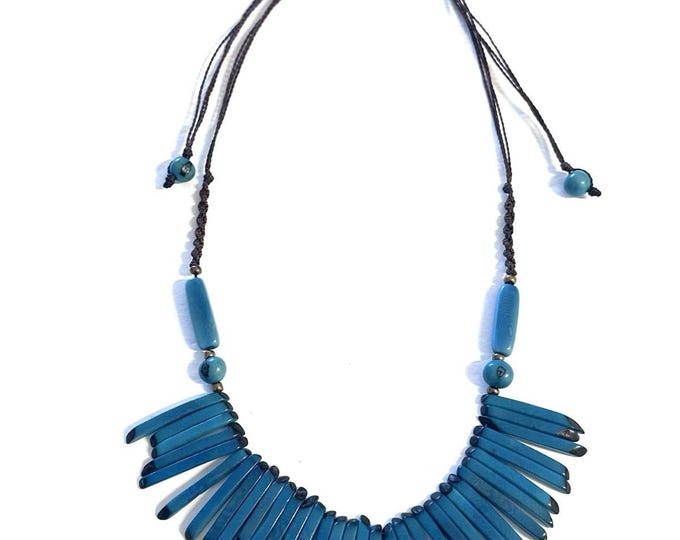 Turquoise Tagua Nut Necklace- Eco-friendly Jewelry, Boho Jewelry, Macrame Necklace