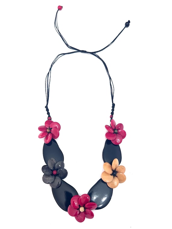 Tagua Flower Necklace, Boho Adjustable Seed Jewelry