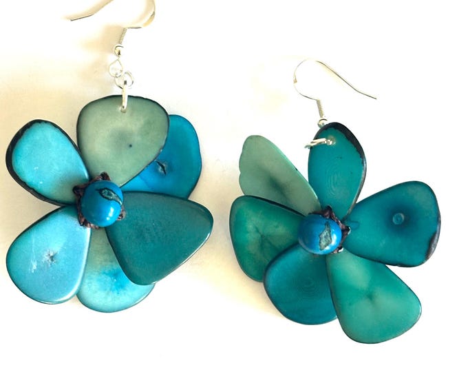 Tagua-nut Flower Earrings/ Tagua Jewelry, Boho Jewelry