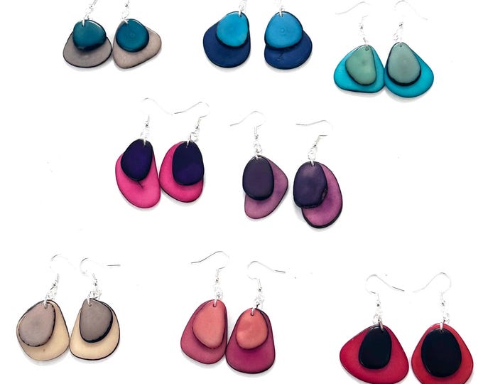 Double Tagua Nut Sliced Earrings, Boho Jewelry, Vegetable Ivory