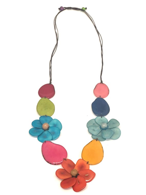 Tagua Flower Statement Necklace | Adjustable Boho Chic Jewelry