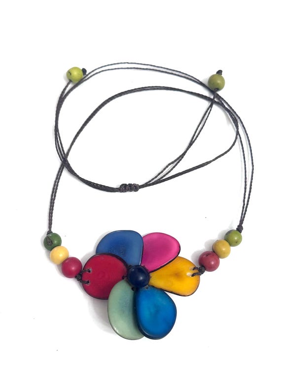 Adjustable Tagua Nut Flower Pendant Necklace , Eco Fashion, Eco Friendly, Boho Jewelry