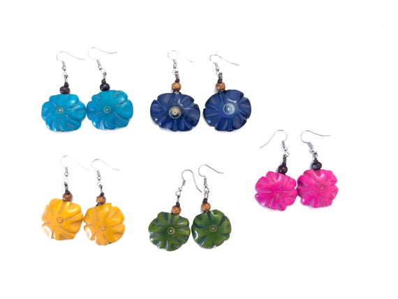 Tagua Nut Flower Design Earrings- Eco-friendly Jewelry - Boho - Bohemian