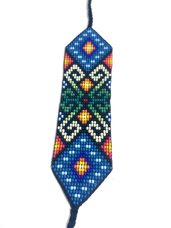 Beaded Wide Bracelet, Multi-Color Tiny Glass Beads, Tribal Jewelry