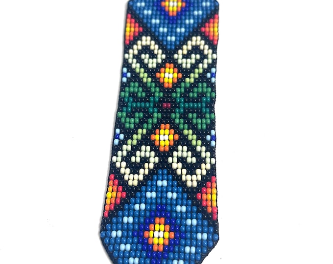 Beaded Wide Bracelet, Multi-Color Tiny Glass Beads, Tribal Jewelry