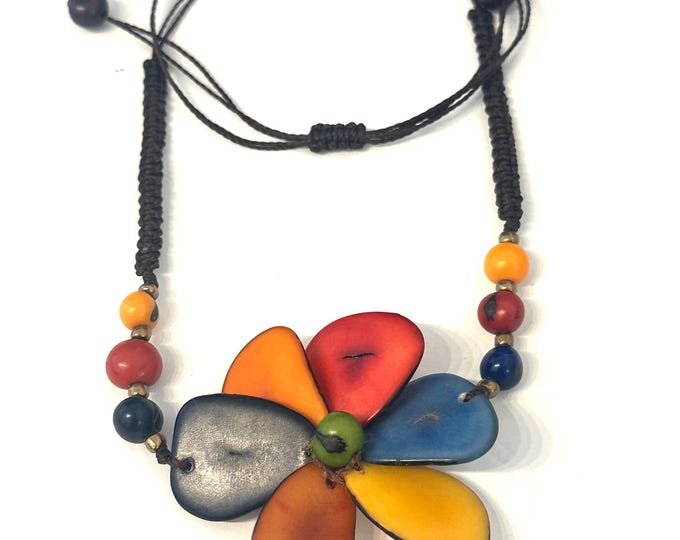 Adjustable Tagua Nut Flower Pendant Necklace and Matching Earrings, Eco Fashion, Eco Friendly, Boho Jewelry