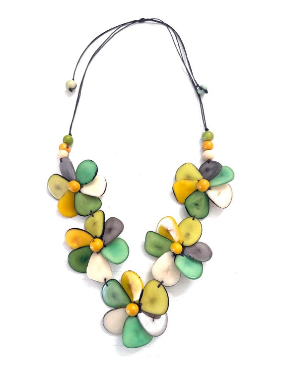 Tagua Flower Statement Necklace | Adjustable Boho Chic Jewelry