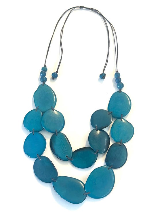 Classic Tagua Nut Double Strand Necklace/ Vegetable Ivory/ Bib Necklace/ Adjustable