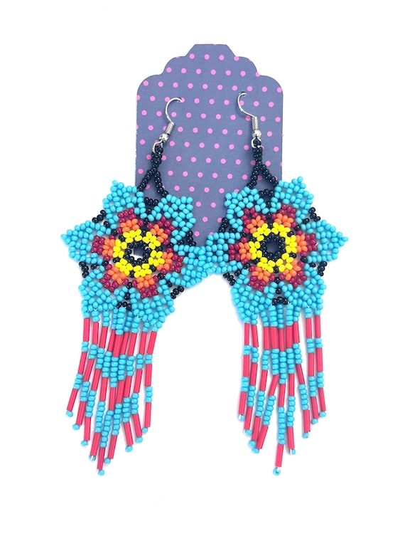 Handmade Multicolored Glass Seed Beads Dangle Earrings