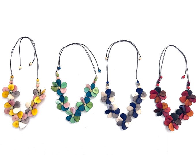 Tagua Flower Adjustable Necklace| Boho Jewelry| Tagua Jewelry |  Flower Necklace| Boho chic