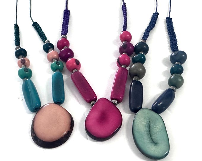 Tagua Nut and Acai Seed Macrame Necklace, Eco Friendly Jewelry, Eco Fashion