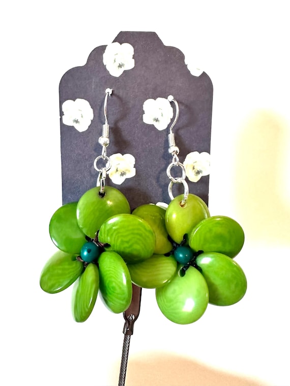 Tagua-Nut Earrings, Flower Design, Tagua Jewelry, Eco-Fashion, Eco-Friendly