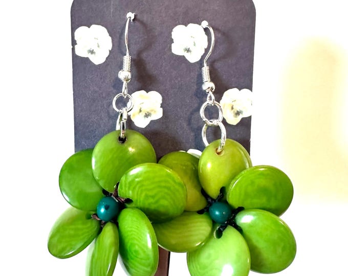 Tagua-Nut Earrings, Flower Design, Tagua Jewelry, Eco-Fashion, Eco-Friendly